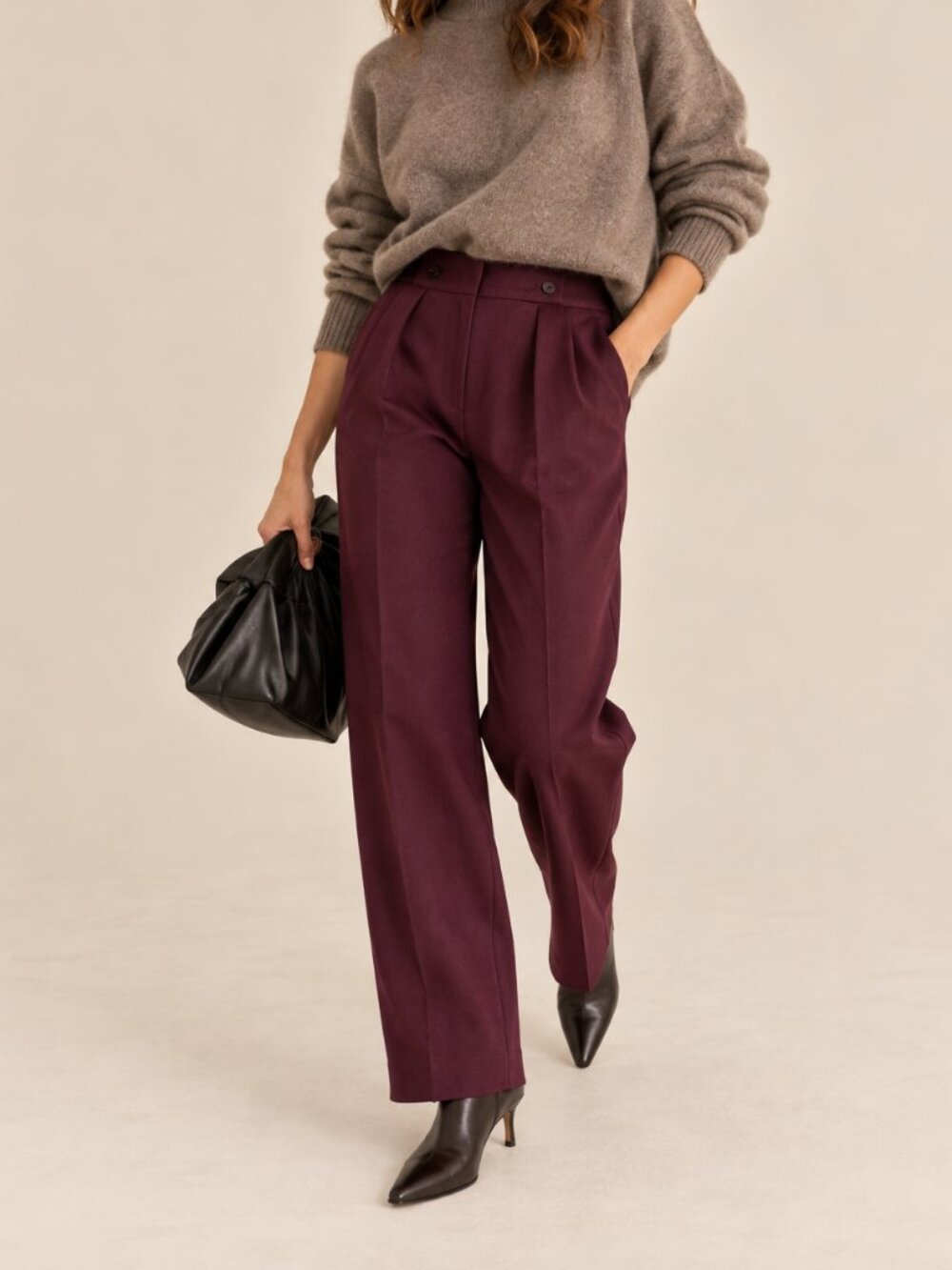 Vintage Bugundy Wool Wide Leg Pants Sz 6